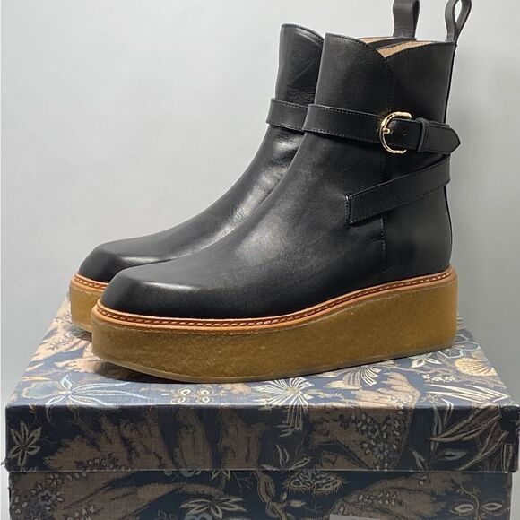 Ulla Johnson Lennox Leather Ankle-Buckle Platform Boots size 37.5 - Picture 10 of 12